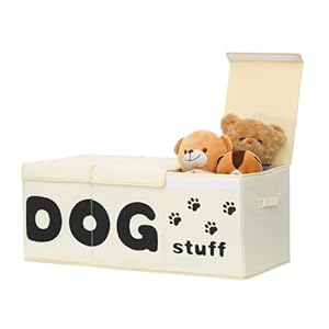 Qozary Dog Toy Storage Box – Large Dog Toy Bin, 3 Grids Dog Toy Storage Basket With Lid, Foldable Storage Bin for Dog Toys, Dog Toy Basket for Pet Supplies, Perfect To Keep Your Dog Toys Organized