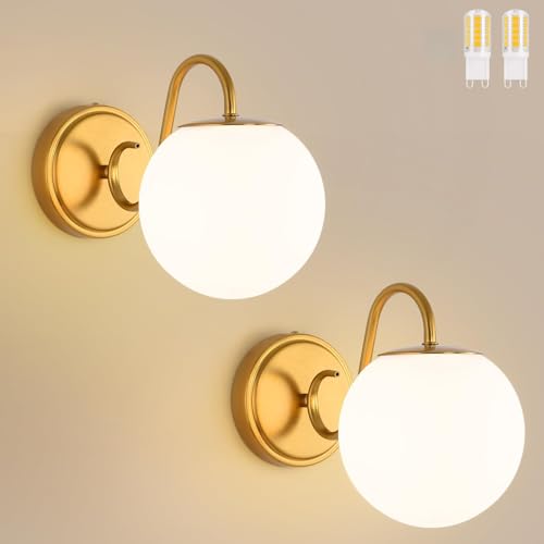 Image of Vintage Brushed Gold Bathroom Wall Sconces, Include G9 bull, 2-Pack