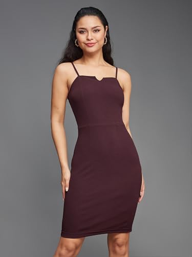 Image of Miss Chase Women's Comfortable Round Neck Sleeveless Striped Midi Bodycon Dress with Zipper