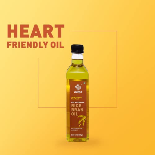 Image of Zama Organics Rice Bran Oil 500ml Pack of 2 | PET Bottle | Cold Pressed Cooking oil suitable for Stir & Deep Frying | Improves Heart Health, Reduces Cholesterol, has Low Calorie | Natural & Farm Fresh containing Oryzanol