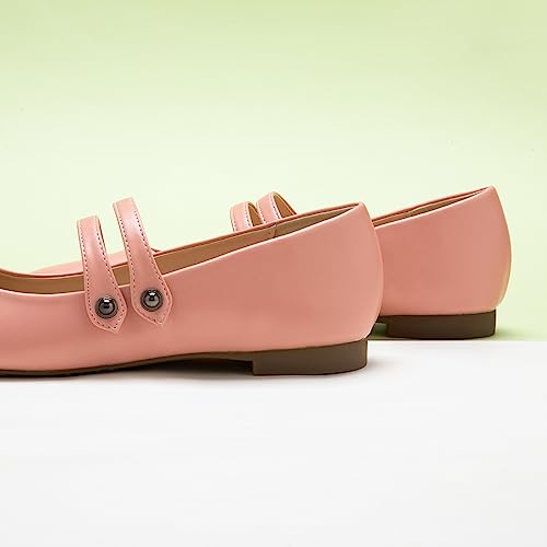 C.Paravano Women's Flats | Leather Mary Jane Flats | Comfort Square Toe Walking Shoes | Casual Dress Shoes for Casual Work & Wedding (Size 7.5,Pink)3