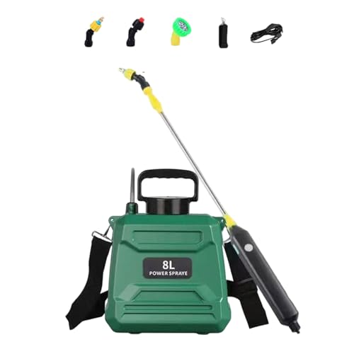 Pulverizador de jardín eléctrico recargable de 8 L, 4 patrones de nebulización, varita telescópica, agua para jardín, boquilla pulverizadora ajustable