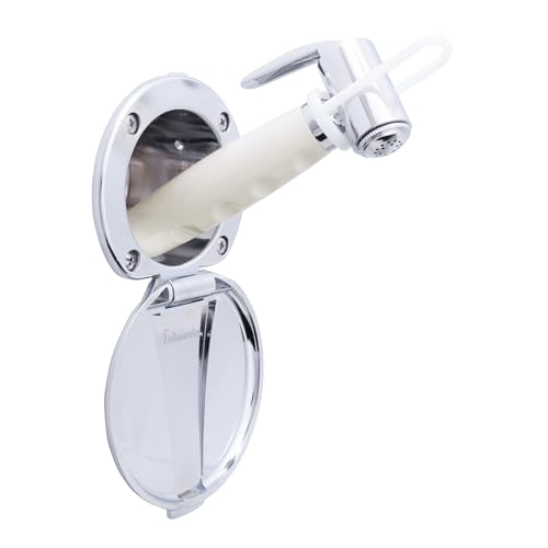 Recessed Shower- Chrome Cup & Lid, Hammer-Head Warm White Sprayer, 6' White Rubber Hose - 136-0012-CW-W
