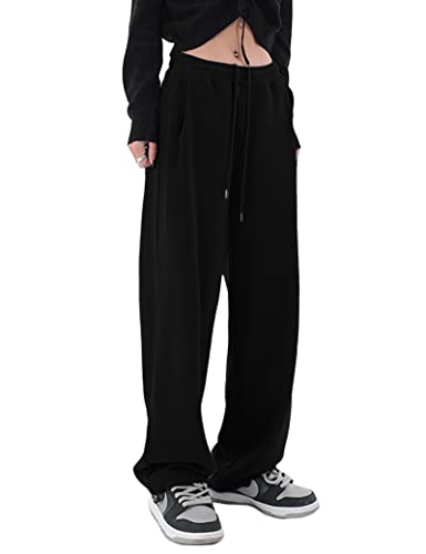Kiench Teenager Mädchen Jogginghose Baggy Sweathose Baumwolle mit Taschen Schwarz EU Größe 164/14-16 Jahre/Damen Größe 38 / S