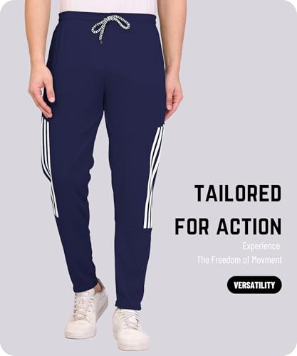 Image of SWADESI STUFF Athletic Track Pants for Men with Zipper Pockets | Stylish Regular Fit Stretchable Joggers