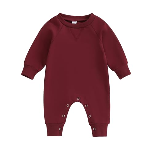 Image of Lukivech Newborn Infant Baby Boy Girl Clothes Solid Color Long Sleeve Romper Jumpsuit One Piece Bodysuit Fall Winter Outfit
