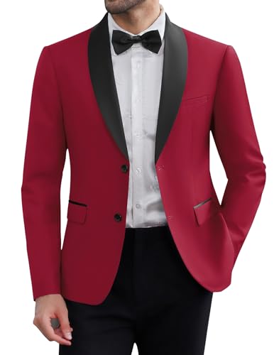 COOFANDY Mens Prom Dinner Tuxedo Jacket Wrinkle Free Sport Coats Regular Fit Christmas Blazer Dark Red XX-Large