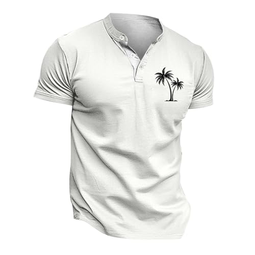 Hawaiian Henley Shirts for Men Stand Collar Button Short Sleeve Tshirts Summer Workout Running Beach Vacation Clothes2