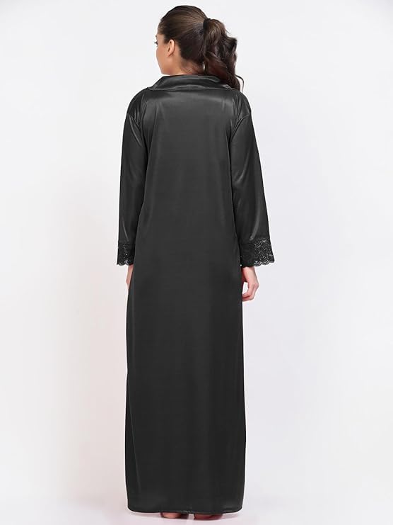 come4try Women's Satin Nightgown Set with Robe, Black, XXL - Image 5