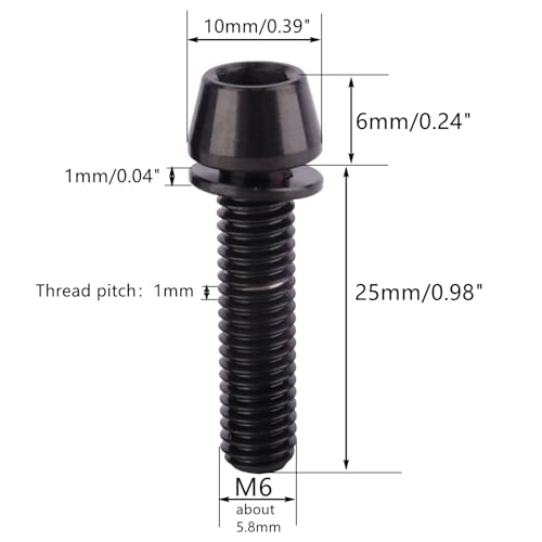 Image of 4Pcs Titanium Bolt M6 x 25mm Allen Hex Bolts with Washers Screw for Bicycle V Brake Hub Fixed (Black)