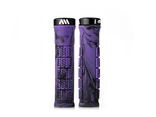 Poignée VTT AMS Rise Haut de Gamme Confortable antidérapante Lock-on Micro-Diamond Trail Enduro, Violette Camo
