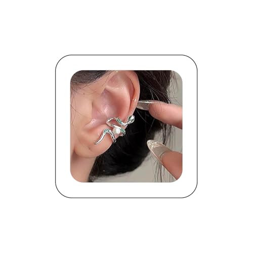 Inilbran Boho Serpiente Perla Pendientes Ear Cuff Plata Espíritu Serpiente Envoltura Aro Vintage Animal Cuff On No Piercing Clip Joyería Para Mujer