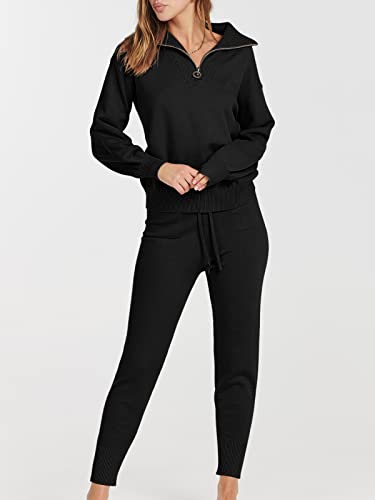 ANRABESS Women's Two Piece Outfits Sweater Lounge Sets Long Sleeve Zip Up Knit Pullover Jogger Pants Tracksuit Travel Outfits3