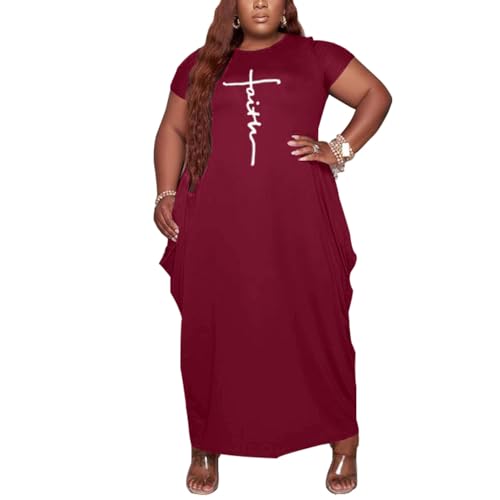 Image of YeGine Oversize Tshirt Dress Plus Size Short Sleeve Maxi Dress with Pockets