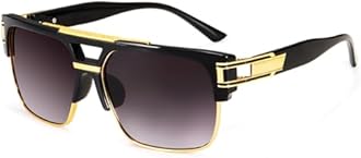 Dollger Square Sunglasses for Men Classic Oversized Sun Glasses Retro Semi Rimless Gold Alloy Frame UV400