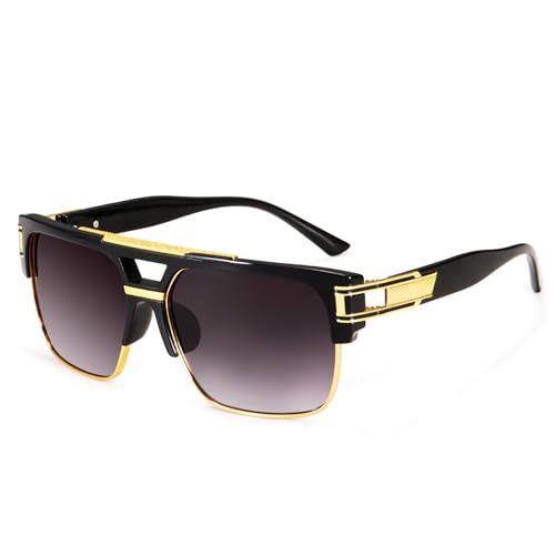 Dollger Square Sunglasses for Men Classic Oversized Sun Glasses Retro Semi Rimless Gold Alloy Frame UV400