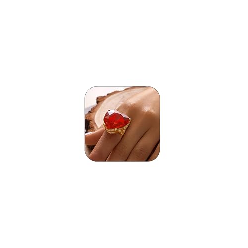 Roe Dolph Red Heart Ring Crystal Heart Ring Statement Vintage Ring Adjustable Rhinestone Band Ring For Wedding Brides Bridesmaid Gifts Hearts Halloween Costumes cover