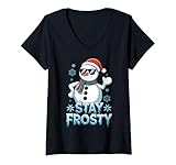 Photo Gallery donna snowman stay frosty funny christmas maglietta con collo a v Photo Gallery donna snowman stay frosty funny christmas maglietta con collo a v
