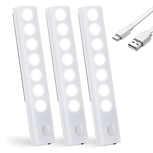 Jxjmei Motion Sensor Under Cabinet Lights, Usb-C Rechargeable Led Closet Lighting, Ultra Thin Magnetic Light For Kitchen, Wardrobe, Cupboard (3 Pack) #TOP16