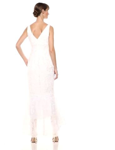 Calvin Klein Women's Sleeveless V-Neck Sheath Gown with Illusion Flounce Hem,  White, 10 at Amazon Women's Clothing store