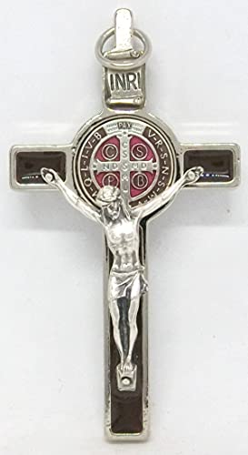 GTBITALY 10.001.11 MS Cruz de San Benito Deluxe tamaño 8 cm marrón medalla inri esmaltado a mano plata exorcismo exorcista
