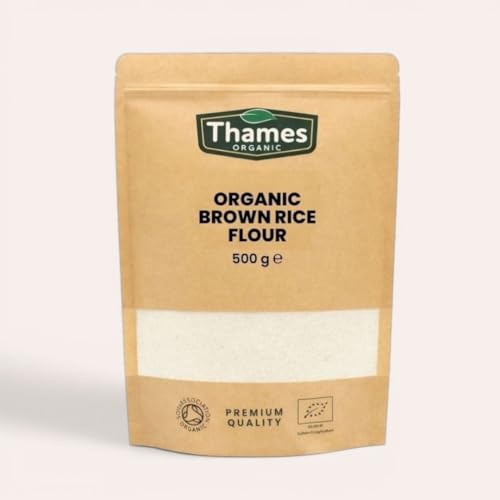 Image of Organic Brown Rice Flour 500g - 100% Pure & Natural Flour - No Additives, No Preservatives - Vegan, Non-GMO, Certified Organic - Great for Baking, Cooking, - Thames Organic