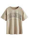 SOLY HUX Women's Graphic Oversized Tees Letter Print Summer Tops Vintage Half Sleeve Loose Casual T Shirts Yellow XS