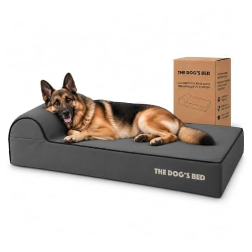 The Dog’s Bed Orthopedic Headrest Dog Bed XL Grey/Black 46x28, Memory Foam, Pain Relief for Arthritis, Hip & Elbow Dysplasia, Post Surgery, Lameness, Supportive, Calming, Waterproof Washable Cover