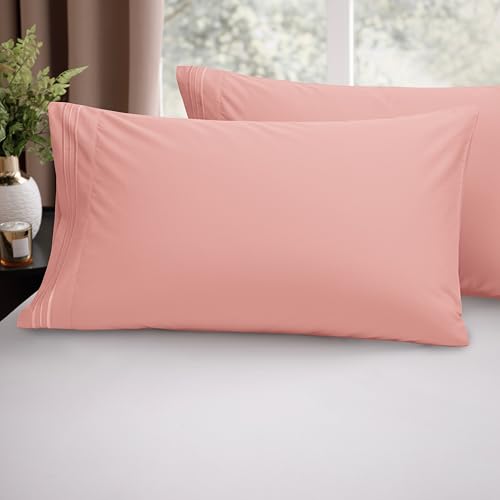 Image of Elegant Comfort Luxury Ultra-Soft 2-Piece Pillowcase Set - 1500 Premium Hotel Quality Microfiber Double Brushed - Wrinkle Resistant, King Size, Dusty Rose
