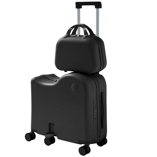 6-Wheel Ride On Luggage with Portable Bag, Foldable Footrest, Carry On Suitcase with Adjustable Handle, TSA Lock, Type-C& USB Interface,Hidden Cup Holder for kids.