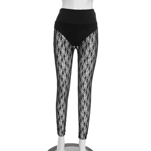 Image of Women's Sexy See Through Sheer Mesh Pants Leggings High Waist Casual Sweatpants Tights