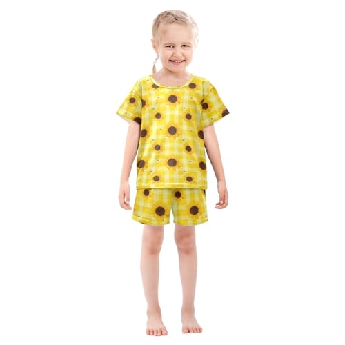 Bee Sunflower Yellow Pajama Set Short Sleeve Pajamas Shorts Sets Cotton PJS 2 Piece Clothes Set 5Y3