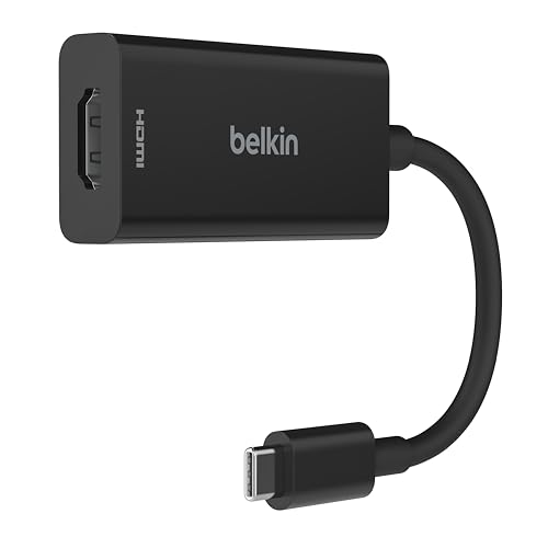 Image of Belkin USB-C to HDMI 2.1 Adapter, Tethered 4.33in Cable w/ 8K @ 60Hz, 4K @ 144Hz, HDR, HBR3, DSC, HDCP 2.2, USB-IF - Works w/Chromebook, Certified for MacBook, iPad Pro, & Other USB-C Devices - Black
