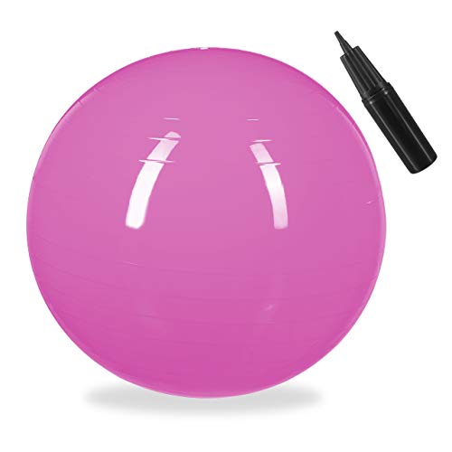 Relaxdays Balón para Ejercicios de Fitness, Pelota de Pilates, Equilibrio, con Bomba de Aire, Ø 55 cm, 1 Ud., Rosa