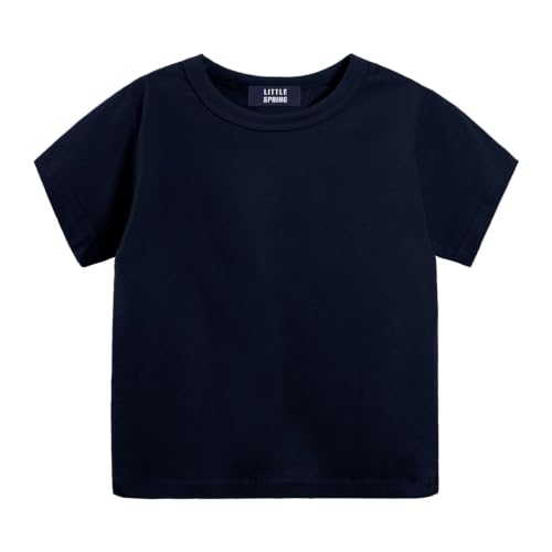 Image of LittleSpring Boys Girls T Shirt Rainbow Striped Cotton Crewneck Tees for Kids Fashion