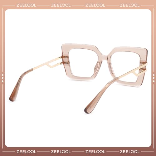 Image of Zeelool Oversized Square Eyeglasses for Women with Non-prescription Clear Lens ZJGX444789-03 Champagne