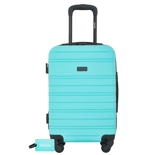 kensie Peonies Hardside Carry-On Luggage with ID Tag, Pool Blue, 22-Inch
