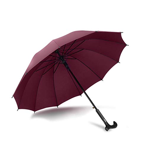 LGQ-LIFE Muletas Paraguas Paraguas Largo Mango Paraguas Multifunción Reforzar Antideslizante Trekking Pole Ancianos Muletilla Montañismo Ayuda Bastón para Caminar (Color : Red, Size : 80cm-Women)