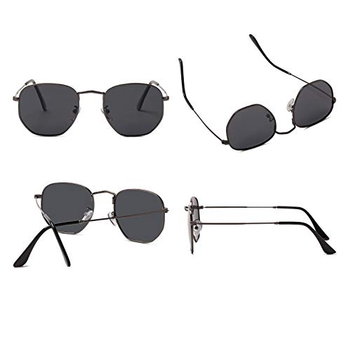 Image of Hipster Hexagonal Polarized Sunglasses Men Women Geometric Square Small Vintage Metal Frame Retro Shade Glasses