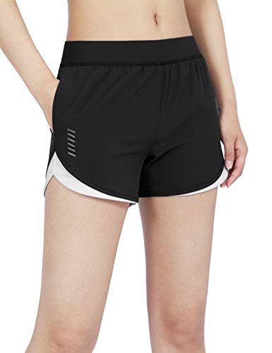 DISHANG Women Running Shorts with Pockets Lightweight Dry-fit Athletic Shorts (Black, L)