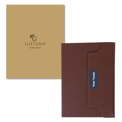 Image of Giftana Personalized Diary with Name, Customized Leather Notebook Diary with Magnetic Flip Lock, A5 Size, 192 Ruled Pages Office Diaries for Writing, Diwali Corporate Gifts for Employee (Brown)