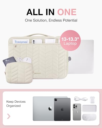 bagsmart 13-14 Inch Laptop Sleeve With Handle,Puffy Padded Laptop Case With Accessories Bag,Macbook Case Sleeve Fitted With Macbook Air Pro 13.3 Inch 14 Inch,Computer Sleeve Fitted With Dell,Hp,Beige