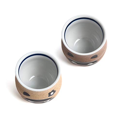 Mino Yaki, Raccoon Tea Cup (set of 2) Mug 10 fl oz sushi yunomi sake cup Made in Japan