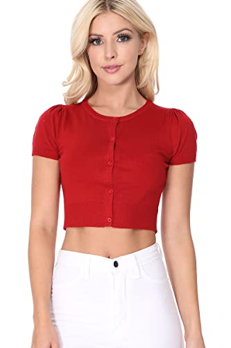YEMAK Women's Cropped Bolero Cardigan – Short Sleeve Crewneck Basic Classic Casual Button Down Knit Soft Sweater Knitted Top4