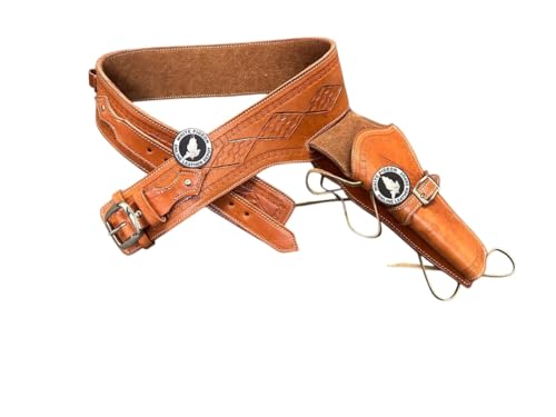 Cowboy Cartridge Belt with Holster Ammo Loops Gun Holder .44 45. (Brown Right Hand, Size 7 (54
