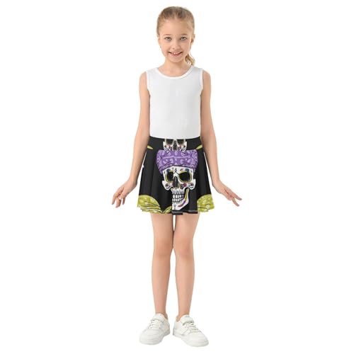 Joisal Athletic Shorts for Girls Skorts Colorful Skulls Bones Black Kids Tennis Skirts Pleated Flowy Skort 3t3