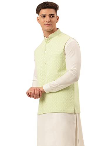 Image of Jompers Men's Embroidered Woven Pure Cotton Nehru Jacket