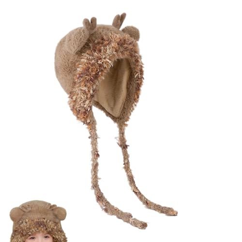 Sombrero para clima frío infantil de reno con orejeras suaves y divertidas de felpa