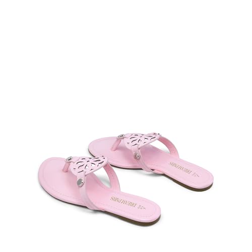 DREAM PAIRS Women's Flip Flops Comfortable Soft Cushion Slide Slip on Summer Beach Thong Flat Sandals,Size 9.5,Pink-Pat,SDFF2403W
