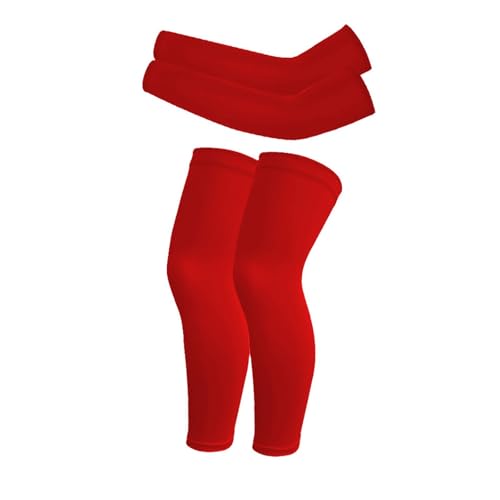 Hotfiary 2 Pairs Kids Youth Compression Arm Sleeves and Leg Sleeves Set Non Slip for Basketball Football UV Sun Protection